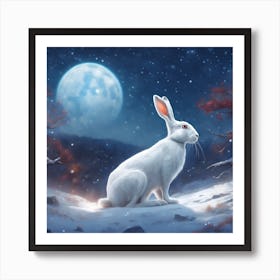 White Hare in Moonlight Art Print