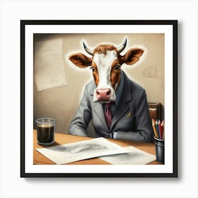 Cow In Business Suit 1 Art Print