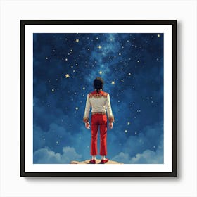 Michael Jackson With A Watercolor Starry Night Sky 1 Art Print