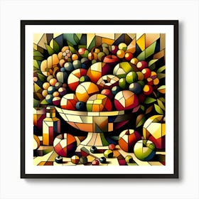 A Cubist Still Life Featuring Fruit In A Bowl 2 Art Print