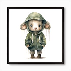 Watercolour Cartoon Sheep In A Hoodie 2 Art Print