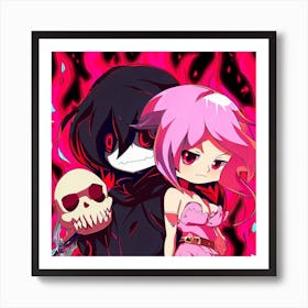 Anime Girl And Skeleton Art Print