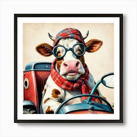 Cow In A Tractor 1 Art Print