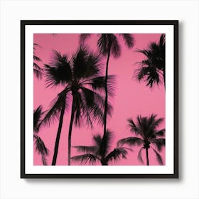 Pink Sky With Palm Trees Art Print