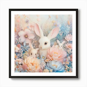 Rabbits In Flowers Art Print