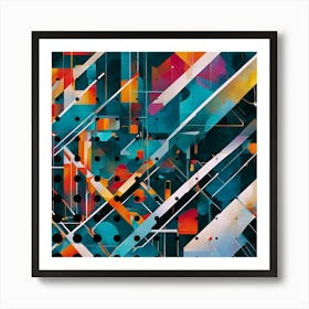 Abstract Abstract Painting- Abstract Geometric Digital Painting, Cyberspace Futuristic Wall Artwork Art Print