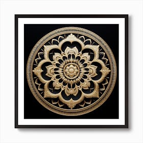 Golden Mandala On Black Background Art Print