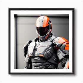 A Futuristic Warrior Stands Tall, His Gleaming Suit And Orange Visor Commanding Attention 27 Art Print