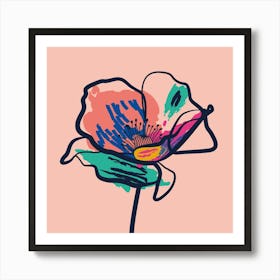 Poppy Flower Minimal Line Art Pink 1 Art Print