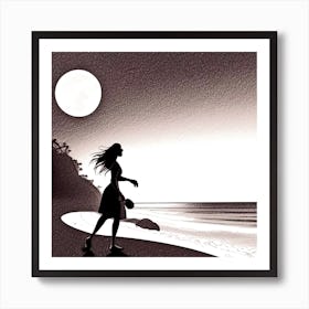 Woman Walking On The Beach 28 Art Print