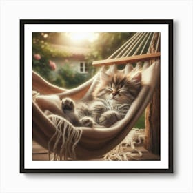 Kitten Sleeping In A Hammock 3 Art Print