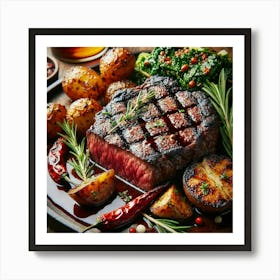 A Close Up Of The Signature Dish Iron Clad Steak, Art Print