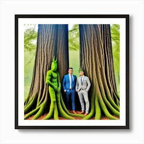 Two Men Standing In A Forest Art Print