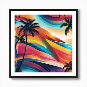 Palm Trees And Waves Art Print