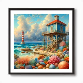 Lighthouse On The Beach Art Print