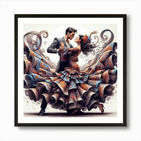 Line Art Flamenco Dancers 2 Art Print