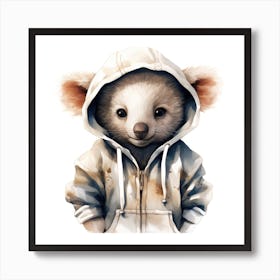 Watercolour Cartoon Koala In A Hoodie 3 Art Print