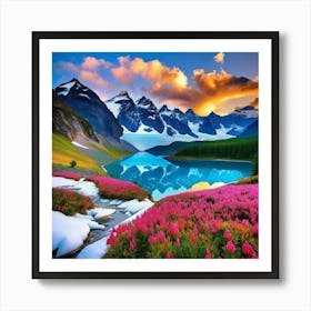 Beautiful landscape, snow, mountains, glaciers, vivid colours Art Print