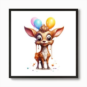 Cute Deer With Balloons Art Print