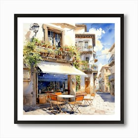 Street Cafe Watercolor Art Print