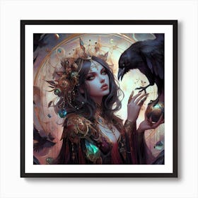 Crow And Maiden Art Print