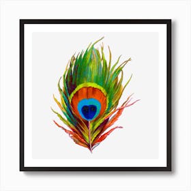 Green Peacock Feather Nature Art Print