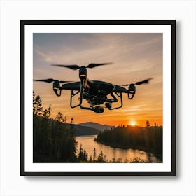 Drone Flying Over A Lake Art Print