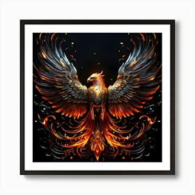 A Firebird Dark Background Glowing Contoures Sparkles Oilpainting Tribal Motifs Illustration Poster