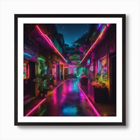 Neon kaleidoscope in darkness. Art Print