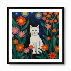 Cat In The Flower Garden Art Print