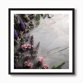 Lavender Flowers On Marble Background Art Print