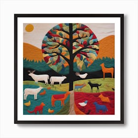 American Quilting Inspired Folk Art with bold Tones, 1235 Art Print