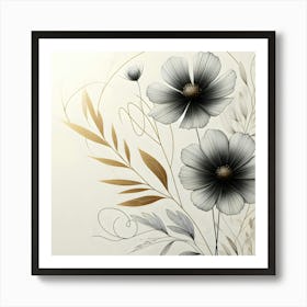 Black And Gold Flowers Art Print