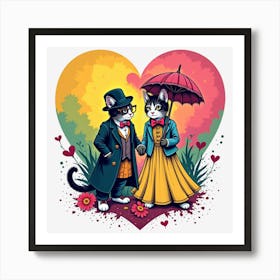 Valentine's Day Lovely Cat Couple 56 Art Print