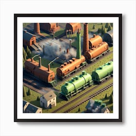 Cats Isometric Digital Art Smog Pollution Toxic Waste Chimneys And Railroads 3 D Render Octa Art Print