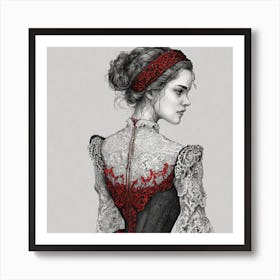 A beautiful woman in a red and black dress Art Print