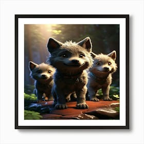 Default Little Wolf Cubs Follow The Black Wolf 1 Art Print