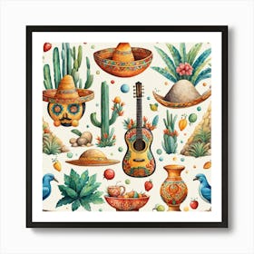 Mexican Watercolor Set Art Print