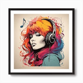 Woman With Headphones Art Print