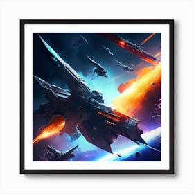 Spaceships In Space Art Print