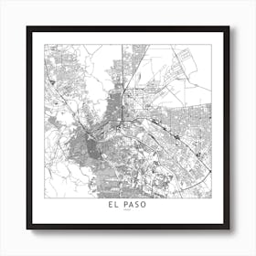 El Paso White Map Square Art Print