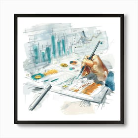 Businessman Drawing Graphs Art Print