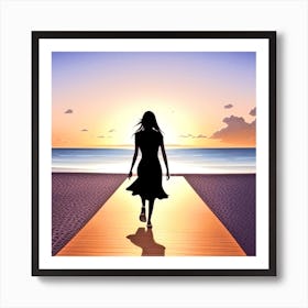 Woman Walking On The Beach 64 Art Print