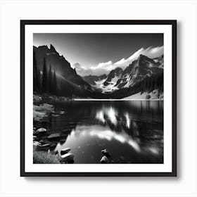 Black And White Mountain Lake 25 Art Print