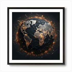 Earth Globe With Lights And Wires Art Print