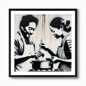 Asian Couple Cooking Poster