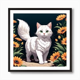 White Cat In The Garden Art Print