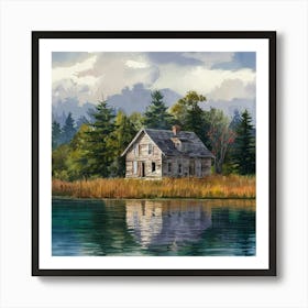 Old House By The Lake Art Print