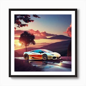 Sunset Lamborghini Art Print