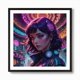 Beautiful girl in retro style city Art Print